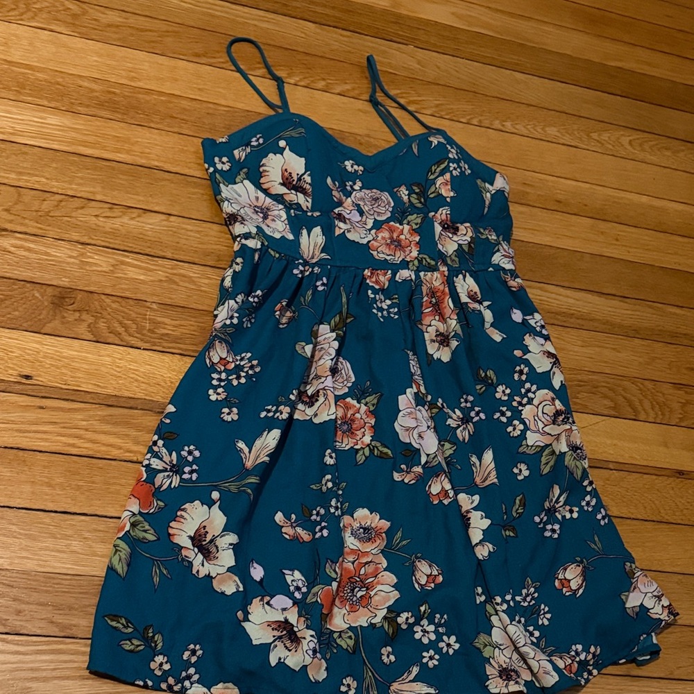 Teal Floral Spaghetti Strap Sundress